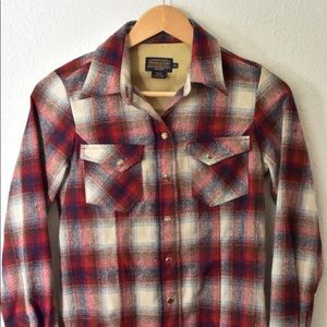 Pendleton wool Red White and Blue Plaid Button-Down Flannel Shirt